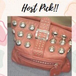 Hananel Leather Studded Clutch